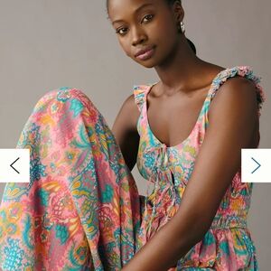 Love the Label Eva Jumpsuit from Anthropologie, Suri Pink Print, Size L — NWT
